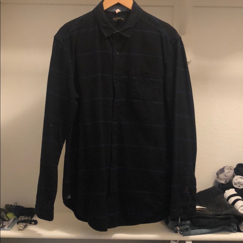 Black and blue striped button down. Size M.